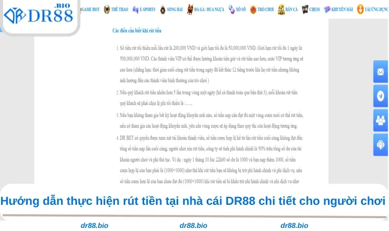 Rút Tiền DR88 1 Hướng dẫn thực hiện rút tiền tại nhà cái DR88 chi tiết cho người chơi