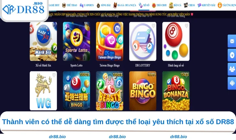 Xổ Số DR88 3 Thành viên có thể dễ dàng tìm được thể loại yêu thích tại xổ số DR88